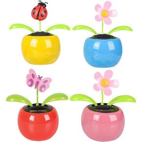 ArtCreativity Solar Toys for Kids, Set of 4, Solar Powered Dancing Flower Toys with Adhesive Stickers, Colorful Assorted Designs, Cute Window and Car Dashboard Decorations, Kids Party Favors