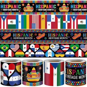 Outus 4 Rolls Hispanic Heritage Month Bulletin Board Borders 131.2 Ft Latin American Bulletin Border Trim Spanish English Classroom Decorations for School Home Bulletin Board Door Window Decor