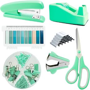 Office Supplies,Desk Accessories,Stapler,Tape Dispenser,Scissor,Staple Remover and 1000pcs Staples,Paper Clips and Tabs,for Students and Office Clerks