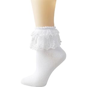 Pearl Lace Ruffle Frilly Ankle Socks for Women