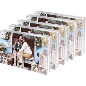 Golden State Art, 5x7 Acrylic Frame, Set of 5, 20mm Magnetic Acrylic Block Picture Frame, Double Sided, Frameless Desktop Display