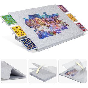 Lavievert 2000 Pieces Portable Jigsaw Puzzle Board with 6 Drawers & Trays, Tilting Puzzle Table with 2-in-1 Puzzle Stand & Cover, Lightweight Puzzle Storage Saver with Puzzle Easel- Light Gray