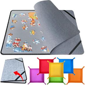 Folding Puzzle Board with 6 Puzzle Sorting Trays, Puzzle Felt Mat,for Puzzle Storage Puzzle Saver, Non-Slip Surface, Up to 1000 Pieces of Jigsaw Puzzle