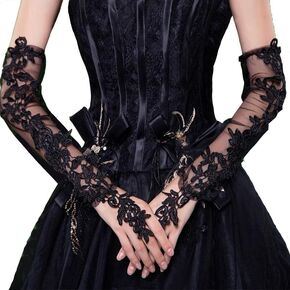 Long Lace Fingerless Gloves Mesh Tulle Sheer Elbow Gloves Opera Wedding Gloves for Prom Dance Costume Party