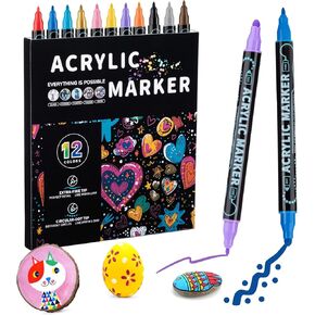 72 Colors Dual Tip Acrylic Paint Pens Markers, Double Tip Premium Acrylic Markers, Acrylic Markers for Wood, Rock Painting, Glass, Canvas, Stone, DIY Crafts Making Art Supplies