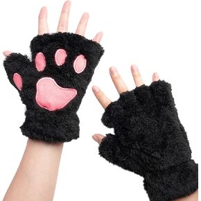 Fingerless Cat Paw Gloves, Furry Bear Paw Gloves, Winter Plush Gloves Cosplay Costume Accessories
