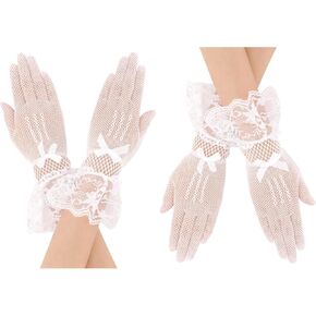 Lace Gloves, Elegant Floral Lace Gloves Women for Tea Party Wedding Evening Dinner Party Halloween Cosplay Gloves