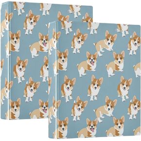 3 Ring Binder 1 Pack Cute Corgi Puppy Binder with 2 Pockets Design Three Ring Binder with 1.5 inch Round Ring for School or Office Supplies