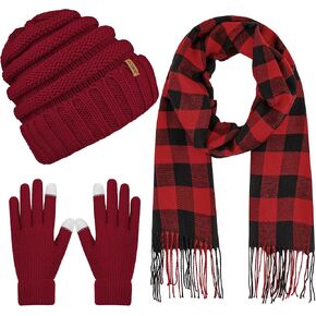 Aneco Winter Warm Knitted Scarf Beanie Hat and Gloves Set Men & Women's Soft Stretch Hat Scarf and Mitten Set