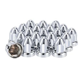 33mm Chrome Lug Nut Covers Push On 2.4", ABS Chrome Plastic Push-on Bullet Flanged Lug Nut Covers for Semi Trucks (20)