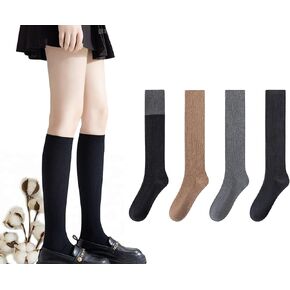 CHUNFO Casual Womens Calf Knee High Stocking Socks Tube Boot Knit Cotton Warm Long Thermal Ankle Sock Size5-10.5
