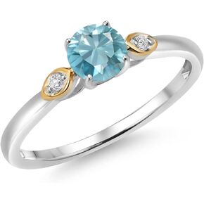 Gem Stone King 925 Sterling Silver & 10K Yellow Gold 5MM Round Gemstone Birthstone & White Lab Grown Diamond 3-Stone Engagement Ring | Three Stone Wedding Anniversary Ring For Women