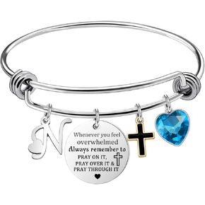 Inspirational Bracelet for Women, Initial Letter Charm bracelet for Female Cross Motivational Gifts for Her Daughter Sister Friends Back to School Birthday Christmas Presents