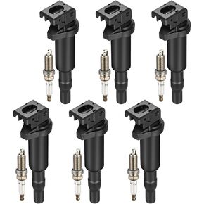 Set of 6 12137594937 Ignition Coil Pack and 12120032137 Spark Plugs Compatible with BMW X3 X5 328i 128i 528i 530i Z4 330i 525i 325i 525xi 325xi 2.5L 3.0L L6 Replaces UF592 12137562744 221504470
