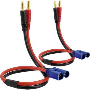 2 Pack EC5 to 4mm Banana Plug Battery Charging Cord, 11.8 Inches EC5 Male Connector to Banana Male Plug Adapter, 12AWG EC5 Battery Charger Cable for RC Drone, Vehicle Toys