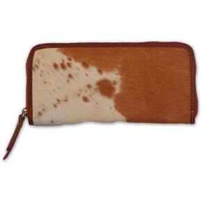 Womens Zipper Wristlet Cowhide Clutch Real Leather Hair on Wallet Western Purse, Handbag Organizer for women (Tricolor)