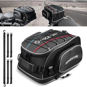 NICECNC Upgraded Motorcycle Tail Bag 15L Expandable Motorcycle Rear Seat Bag, Universal Motorcycle Helmet bag Rear Luggage Rack Bag Storage Bag with Shoulder Strap for Riding Camping Walking, Black