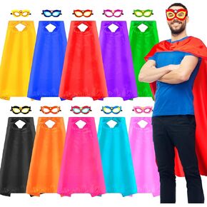 D.Q.Z Superhero-Capes and Masks for Adults Bulk Super Hero Capes for Men & Women's Halloween Costumes Spirit Team Party Favors, 10 Pack