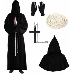 Y.A. LOTUS Medieval Hooded Monk Cloak Unisex, Renaissance Priest Robe Costume for Halloween Cosplay