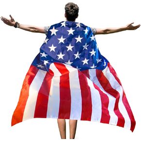 Anley American Flag Cape 3 x 5 FT - USA Flag Cape for Independence Day, 4th of July, Memorial Day Celebrations - Patriotic Flag Costume Cloak for Adults and Kids