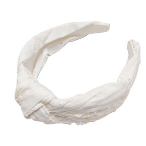 White Headband for Women, Embroidered Headband, Wide White Headbands, White Hair Accessories, Knot Headband for Women
