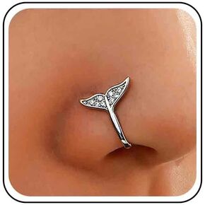 Vintage Crystal Fish Tail Nose Ring Rhinestone Mermaid Tail Nose Cuff Cz Copper African Nose Ring Fake Non Pierced Nose Ring Jewelry for Women
