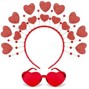 BleSky Heart Headband Valentines Day with Red Heart Shape Sunglasses Hair Accessories for Valentine Wedding Anniversary Party Favors