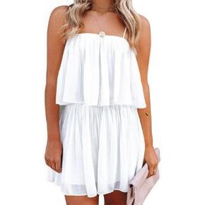 ebossy Women's 2024 Summer Trendy Spaghetti Strap Flowy Romper Dress Sleeveless Pleated Short Jumpsuits 1 Piece Outfits