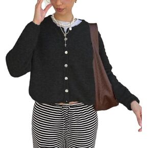 Womens Cardigan Sweaters Button Down Crew Neck Vintage Casual Knit Cardigan Lightweight Going Out Pullover Top