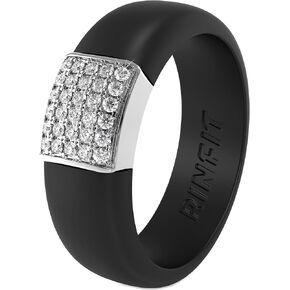 Rinfit Womens Silicone Wedding Ring - Engagement Ring for Women - Promise Rings for Her with Stainless Steel Metal & Cubic Zirconia Stones - Patented Design