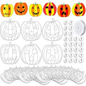 48 Pcs Halloween Pumpkin Suncatchers Ornaments Decorations DIY Window Paint Art Suncatchers Craft Kits Jack O' Lantern Sun Catchers for Adults Fall Activities Halloween Art Project