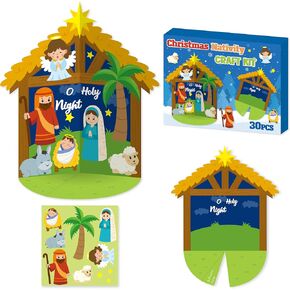 Christmas Nativity Craft Kit - 30Pcs 3D Christmas Nativity Scene Craft Religious Xmas Gift, Make Your Own Jesus Birth Holy Night Christian Christmas Craft for Kids School Project
