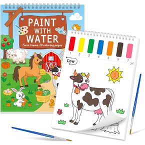SOCOLER Paint with Water Coloring Books for Toddlers, Farm Mess Free Watercolor Painting Papers for Kids Water Color Paint Kit with 2 Brushes Art Craft Birthday Gift for Ages 1-3, 4-8