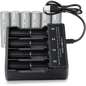 6pcs 1￵8￵6￵50 Rechargeable Batteries 3300mAh W￵i￵th 18650 Battery Charger, 3.7V 4 Slot Rechargeable Battery Universal Charger 21700 14500 10440 (Flat Top)