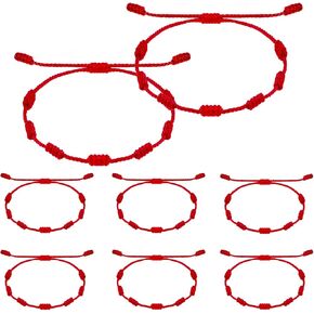 8Pcs Red String Bracelet Protection, 7 Knots Red Bracelets Adjustable Braided Rope Bracelets, Handmade Good Luck Bracelet, Red String Bracelets for Women Fate Friendship Protection