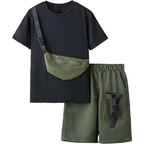 SOLY HUX Boy's Casual 3 Piece Outfits Short Sleeve Tee and Shorts Set with Bag