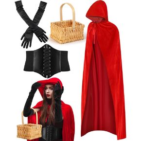 5 pcs Red Riding Hood Costume Women's Gothic Red Riding Hood Costume Adult Role-Playing Halloween Party Costume For Women