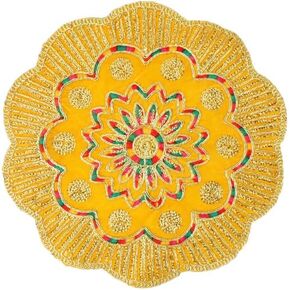 Decorative Mat Aasan Round Velvet Pooja Cloth Cloth with Sequence Work for Indian Traditional Multipurpose Pooja Festival Decorations Item & Article (Size :- 17")(Pink)