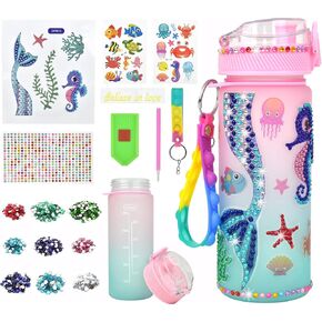 Decorate Your Own Water Bottle Kits for Girls Age 4-6-8-10, Unicorn Gem Girls Diamond Painting Crafts, Arts and Crafts for Kids Ages 6-8, Birthday Gifts Toys for 4-10 Year Old Girls (Unicorn 600ml)