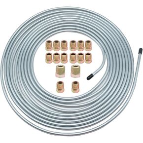 1/4" 25 ft Brake Line Tubing Kit Copper Coated Flexible Line Tube for hydraulic brakes Fuel Transmission System(with 16 Inverted Flare Fittings)