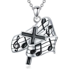 PROESS Cross Necklace for Women Men 925 Sterling Silver Music Note Pendant Necklace Religious Christian Jewelry