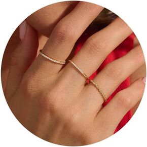 3PCS Gold Rings Set For Women Dainty 14K Gold Plated Rings CZ Stackable Gold Rings For Women Non Tarnish Size 6-10
