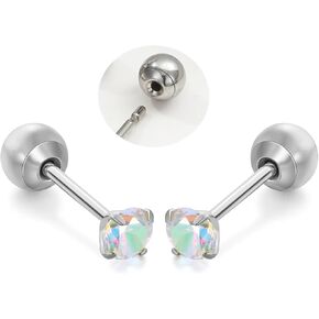 Titanium Earrings Push-in Threadless Ball Lock Closure Stud Earrings Cartilage Cubic Zirconia Earrings Studs for Lobe Helix Tragus Piercing Jewelry