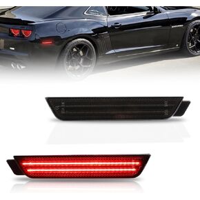 Front & Rear Fender LED Side Marker Lights for Chevy Camaro 2010-2015, Camaro Smoked Lens Side Bumper Marker Lamps, [Ultra-Bright] Amber & Red LED Side Markers Turn Signal Lights, 4 PCS