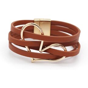 Circle Heart Charm Leather Wrap Bracelet Boho Handmade Layered Cuff Bracelets Bohemian Multi Strand Bangle Bracelets Holiday Jewelry Gifts for Women