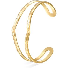 Gold/Silver Cuff Bracelets for Women Chunky Cuff Open Wide Bracelets 14K Gold Plated Stainless Steel Bracelets Gold Bangles for Women Jewelry