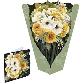 12" Pop Up Cards,Bouquet Greeting Cards 3D Popup Blossom Paper Flower Greeting Cards Charming Rose for Mother’s Day, Birthday, Anniversary, Wedding （Note Card ＆ Envelope Included）