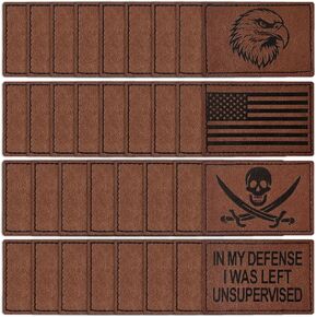 30Pcs Blank Leatherette Hat Patch with Adhesive, Iron-on Heat Press Faux Leather Patches for Hats Custom Fabric Repair Sew Laser Supplies (C Brown)