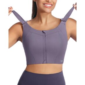 High Impact Sports Bra Zipper Front Adjustable Large Bust No Bounce Wireless Workout for Women Fitness Running