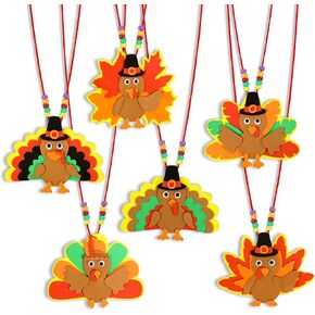 Fall Thanksgiving Crafts for Kids Adults, 24 Set Turkey Necklace Crafts Kits DIY Thanksgiving Activity Game Fall Party Favors Gifts Classroom Prizes Thanksgiving Crafts for Toddlers Kids Age 4 8 12